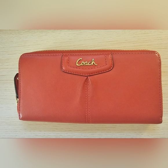 Coach Handbags - Coach Ashley Leather Zip Around Wallet – Burnt Orange/Rust – Beige Interior
